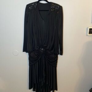 Vintage Black Hi-Low Dress Sequin Accents Drop Waist NO TAGS APPROXIMATELY 10/12